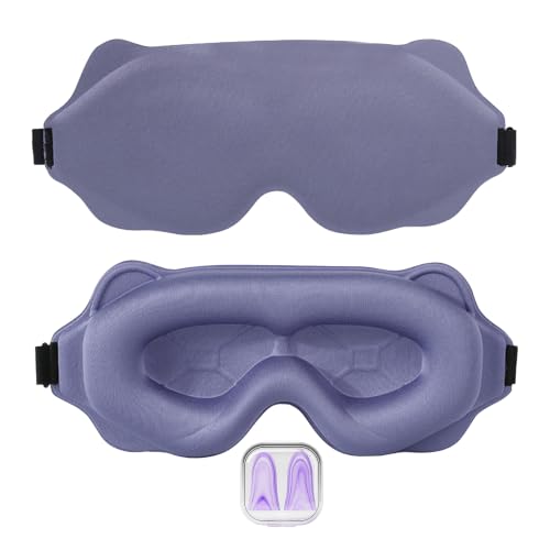 6D Sleep Mask, Light Block 0 Pressure with Earplug & Pouch, Purple