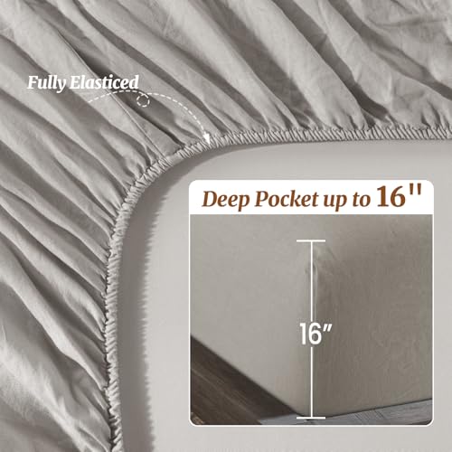 100% French Linen Sheet Set 4Pcs Deep Pocket 16", Full Size Gray - view 4