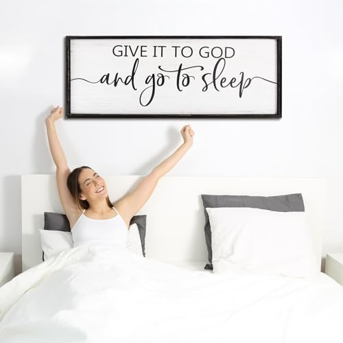 Give It to God and Go to Sleep Sign - Above Bed Wall Decor, 40''17'' Large Farmhouse Bedroom Decor, Wood Guest Room Decor, Framed Wall Art, Rustic Master Bedroom Essentials (Black) - view 5
