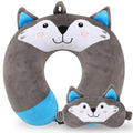 Travel Pillow, Kids Travel Pillow with Sleep Eye Mask Soft Memory Foam Kids Neck Pillow for Boys & Girls, Travel Accessories for Car Airplane Traveling - Wolf