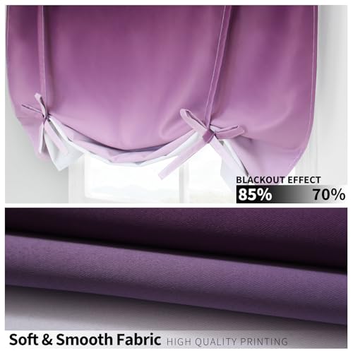Ombre Thermal Insulated Tie Up Curtains for Small Windows Gradient Purple to Grey White Blackout Room Darkening Shades for Bedroom Kitchen Rod Pocket Balloon Curtain W34 X L48 Inches, 1 Panel - view 5