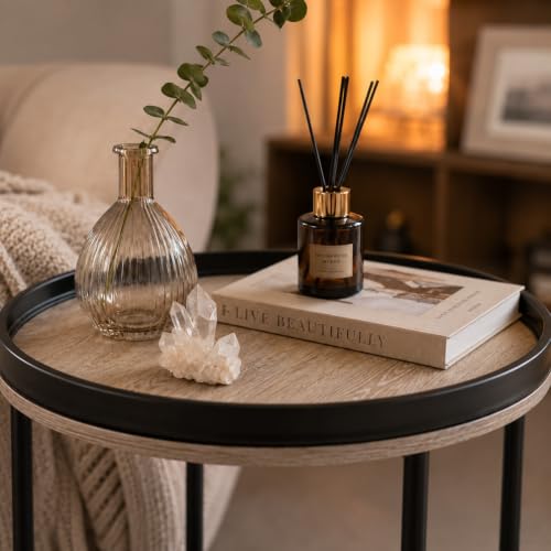 Side Table, Round End Table with 3 Storage Shelves for Living Room, Bedroom, Nightstand with Steel Frame for Small Spaces, Industrial Round Sofa Table, Outdoor Accent Coffee Table, Oak - view 6