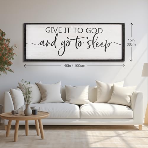 Give It to God and Go to Sleep Sign - Above Bed Wall Decor, 40''17'' Large Farmhouse Bedroom Decor, Wood Guest Room Decor, Framed Wall Art, Rustic Master Bedroom Essentials (Black) - view 3