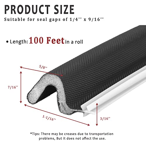 100 Feet Weather Stripping Door Seal Strip, V-Shaped "Q" Foam Slot Installation Seals Large Gap Kerf Weather Stripping for Door Frame, Easy Cut to Size(Black) - view 2