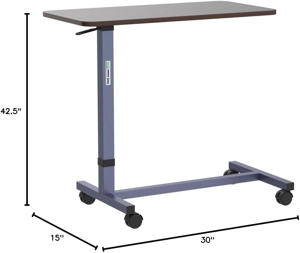 Height Adjustable Automatic Overbed Table - Woodgrain Top with Locking Wheels, Perfect for Hospital and Home Use - Table for Easy Access and Convenience for Adults and Seniors - view 3