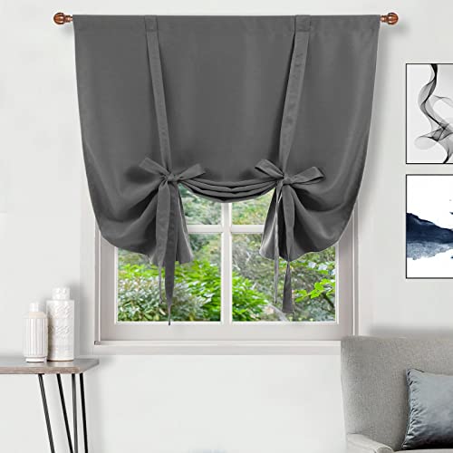 Blackout Curtains-Tie Up Shade for Window Thermal Insulated Room Darkening Rod Pocket Curtains for Kitchen, Dark Grey, W42 X L63 Inches, 1 Panel