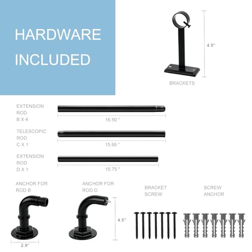 Curtain Rods for Windows 16 to 88 Inches Adjustable Blackout Wrap Around 1 Inch Diameter Curtain Rod, Black - view 6