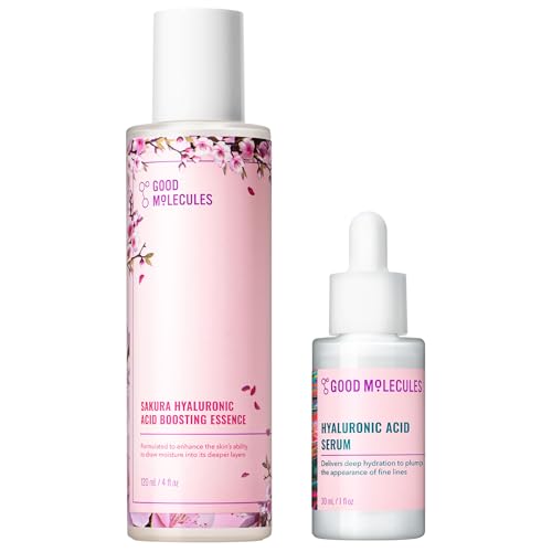 Hyaluronic Acid Serum and Sakura Essence Duo, Hydrating Skincare Set, 30ml Serum with 100ml Boosting Essence, All Skin Types