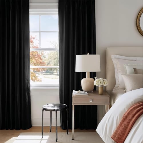 Black Velvet Curtains 84 inch Long for Bedroom Rod Pocket - view 2