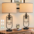 24" Farmhouse Black Table Lamps Set of 2 for Living Room, USB A+C