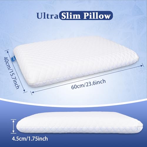 Thin Flat Pillow for Sleeping – 1.75" Ultra Slim Cooling Memory Foam Pillow for Stomach & Back Sleepers, Low Profile Neck Alignment Design with Soft Washable Cover,Supportive & Comfortable,16x24 Inch - view 4