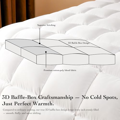 Goose Down Fiber Comforter King Size – All Season Naturally Breathable Down Comforters, Luxury Hotel Collection Duvet Insert with 8 Corner Tabs, Cotton Fabric & Baffle Box (White,65oz Fill) - view 6
