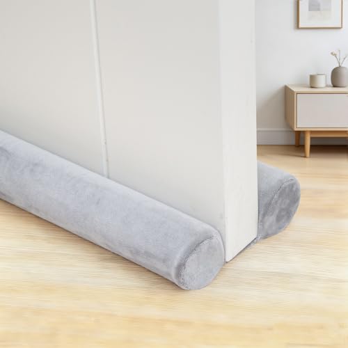 Under Door Draft Stopper 24-30" Adjustable Wind Stopper for Door & Window, Foam Door Sweep Air & Noise Blocker for Bottom of Doors Double Side Seal - Spandex Super Soft Grey