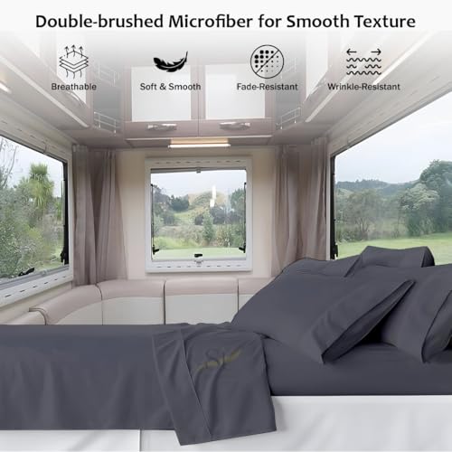 Microfiber RV Sheet Sets, 48x75 3/4 Full Bunk, Dark Grey Solid - Fits Mattresses up to 8 Inches Deep, 4 Piece RV Bed Sheets for Campers, Motorhomes, and Travel Trailers - view 5