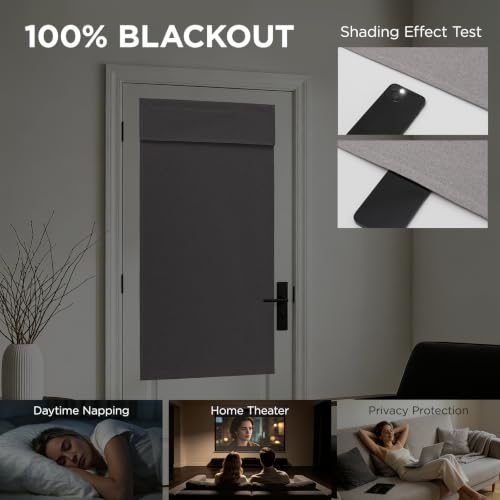100% Linen Blackout French Door Curtains, Modern Farmhouse Privacy Thermal Insulated Door Window Shades for Bedroom Patio, 1 Panel, W26 x L40 Inch, Grey - view 2