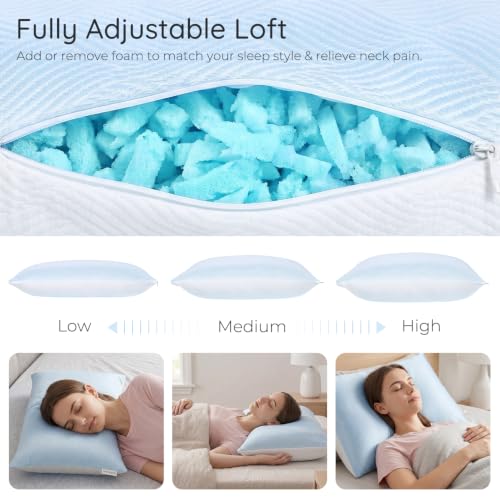 Original Adjustable Loft Pillow • Gel-Infused Shredded Memory Foam Fill • Dual-Sided Washable Cooling Cover • Perfect for Back, Side, Stomach Sleepers (1, Queen (20" x 30")) - view 4