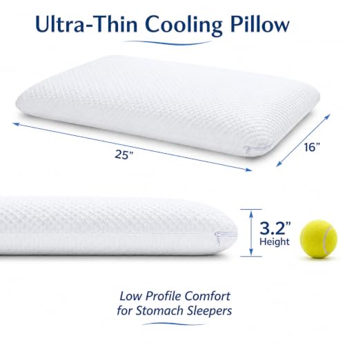 Slim Gel Memory Foam Pillow, 3.2-Inch Low-Profile Bed Pillow for Stomach and Back Sleepers, Dual-Sided Removable and Machine-Washable Cover, Standard - view 5