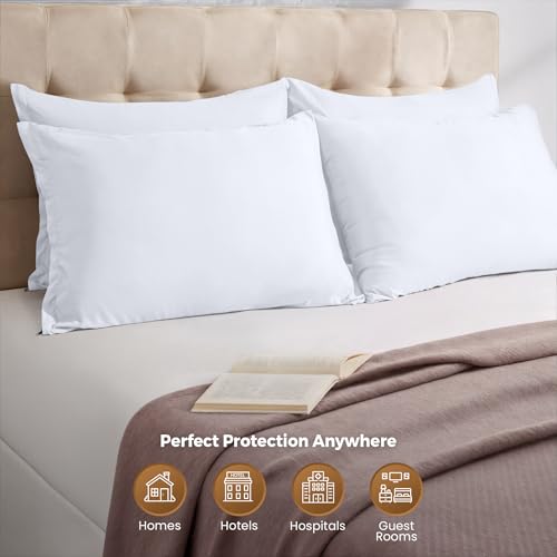 4 Pack Pillow Protectors with Zipper Standard Size, Soft Brushed Microfiber Fabric Pillow Cases, Shrinkage and Fade Resistant Pillow Covers (White) - view 6