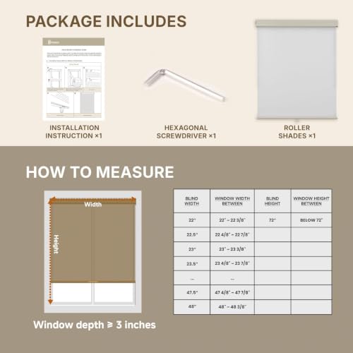 No Drill Waterproof Blackout Roller Shades, White, 23"W X 62"H - view 6