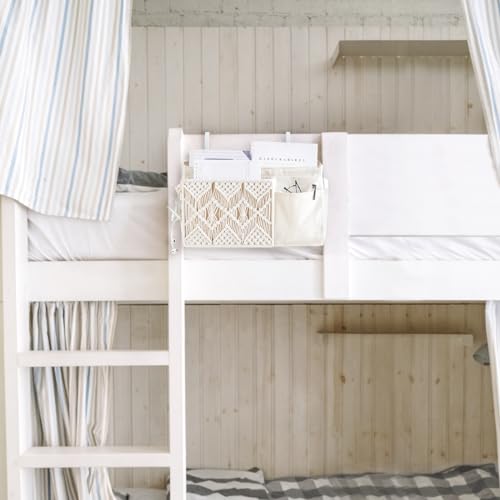 Bedside Caddy, Macrame Hanging Organizer, 4 Pockets Ivory Metal Hooks - view 2