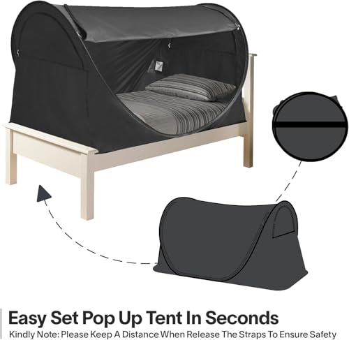 Privacy Pop Up Bed Tent for Twin Bed, Easy Setup Blackout and Breathable Mesh Bed Canopy Lightweight Portable Sleep Pod with Carry Bag Dream Tent for Indoor Outdoor Use- Twin/Black - view 3