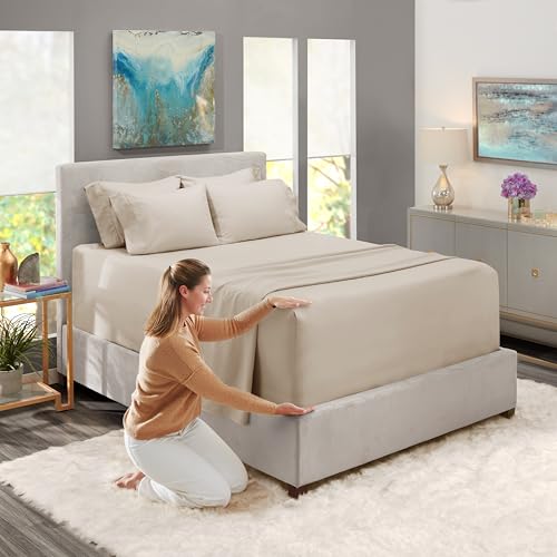 Extra Deep Pocket Sheet Sets, Luxury Soft 6 Piece Bed Sheet Set Fits Mattress 18-24 Inches - Split King Size, Linen - view 3