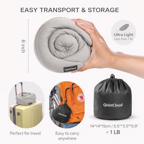 Travel Neck Pillow Hooded Memory Foam 360° Head & Chin Support, Lightweight Breathable Adjustable Fit Travel Neck Pillow with Eye Mask, Earplugs & Carry Bag for Airplanes, Car, Bus, Train & Long Trips - view 7