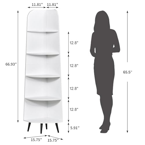 5-Tier Curved Corner Shelf, 66.93" Tall Display Rack, White - view 3