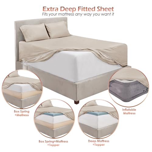 Extra Deep Pocket Sheet Sets, Luxury Soft 6 Piece Bed Sheet Set Fits Mattress 18-24 Inches - Split King Size, Linen - view 6