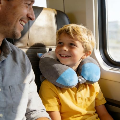 Travel Pillow, Kids Travel Pillow with Sleep Eye Mask Soft Memory Foam Kids Neck Pillow for Boys & Girls, Travel Accessories for Car Airplane Traveling - Wolf - view 6