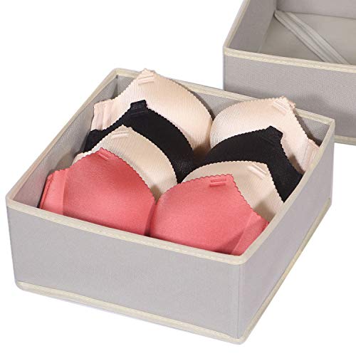 Foldable Cloth Storage Box Closet Dresser Drawer Organizer Fabric Baskets Bins Containers Divider for Clothes Underwear Bras Socks Clothing,Set of 4 Grey 400 - view 7