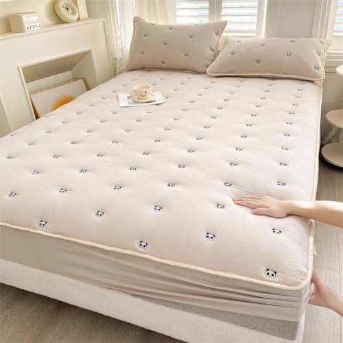 Mattress Cover Fitted Sheet Thickened Cotton Mattress Cover Protector Soft Comfortable Warm Non-Slip Breathable Mattress Topper 360°All-Around Package All-Inclusive for Bedroom,King Size