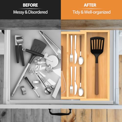 Bamboo Kitchen Utensil Drawer Organizer,Expandable Cutlery Tray - view 3