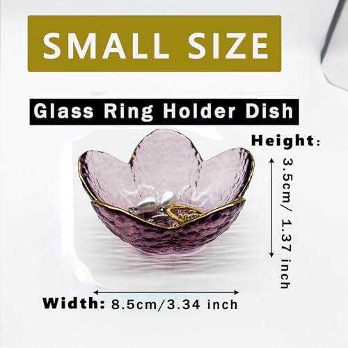 Purple Flower Ring Dish, Small Glass Jewelry Dish Tray, Ring Holder Jewlery Tray Trinket Dish, Bathroom Nightstand Decor Jewelry Bowl Christmas Friendship Birthday Gifts for Women, Soap Dish - view 2