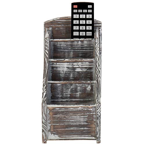 Torched Wood Remote Control Holder, 4-Compartment Tabletop Caddy - view 6