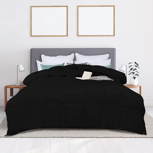 Comforter Duvet Insert, Quilted Comforter with Corner Tabs, Box Stitched Down Alternative Comforters (Black, King UK) - view 3