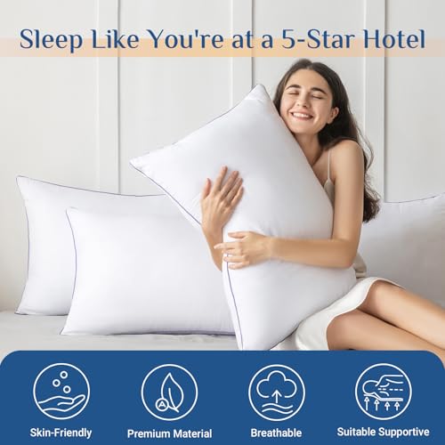 Firm Pillows Queen Size Set of 2, Supportive Bed Pillows with Oeko-Tex Certified Down Alternative Fill, Luxury Hotel Quality for Back, Stomach and Side Sleepers - view 2