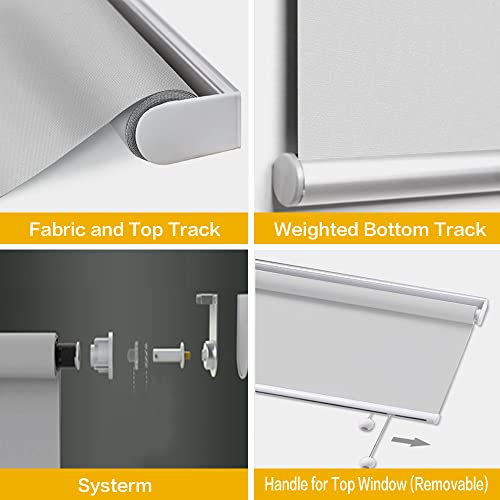Cordless Blackout Window Roller Shades, Black Custom Easy to Control Window Blinds with Spring Lifting System for Windows, Doors, French Door - view 4