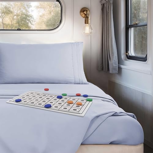Ice Blue Short Queen Sheets for RV, Hotel Luxury RV Queen Sheets Set, 4 Piece Fitted Bed Sheet Set and Pillowcases, Super Soft, Wrinkle-Free, and Breathable Camper Bedding - view 3