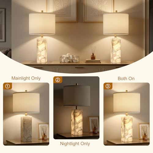 23" Alabaster Table Lamp Set of 2 with Night Light for Living Room - view 3