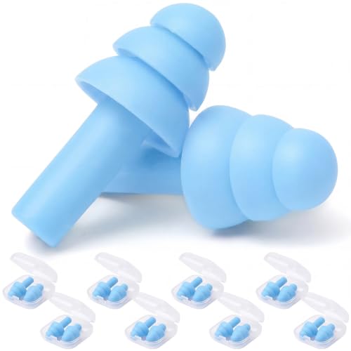 24 Pair Light Blue Ear Plugs Bulk NRR 29dB Reusable Silicone With Plastic Cases - Soft Foam for Sleeping, Noise Cancelling, Concerts, Shooting, Swimming, Noise Reduction