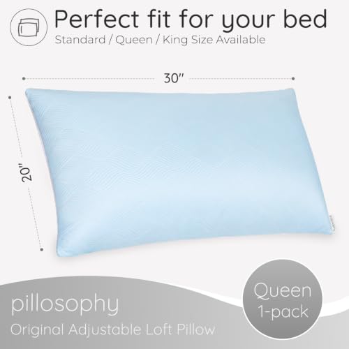 Original Adjustable Loft Pillow • Gel-Infused Shredded Memory Foam Fill • Dual-Sided Washable Cooling Cover • Perfect for Back, Side, Stomach Sleepers (1, Queen (20" x 30")) - view 2