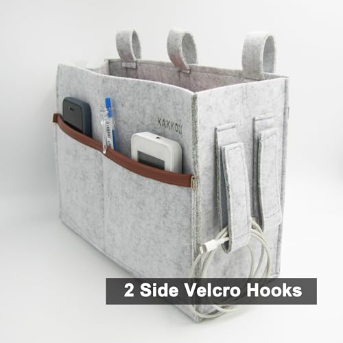 Bedside Caddy, Felt Bedside Storage Organizer, Hanging Storage Bag, Chair Organizer Caddy, Remote, Magazine, Drink Bottle Holder for Hospital, Dorm Bed, Baby Stuff, Office (Light Grey Small) - view 5