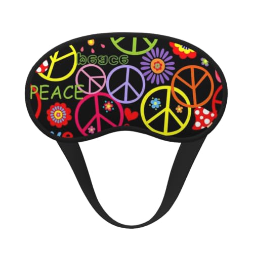 Kits Hippie Peace Symbol, Mushrooms and Abstract Flowerspeace Hippy Soft Composite Fabric Eye Cover, Adjustable Sleep Mask for Travel