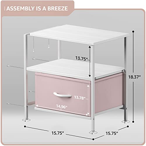 1 Drawer Shelf Storage Nightstand - Kids Bedside Furniture End Table Night Stand with Steel Frame Wood Top & Easy Pull Fabric Bins. Dresser & Chest for Home Bedroom Accessories Office & College - view 3