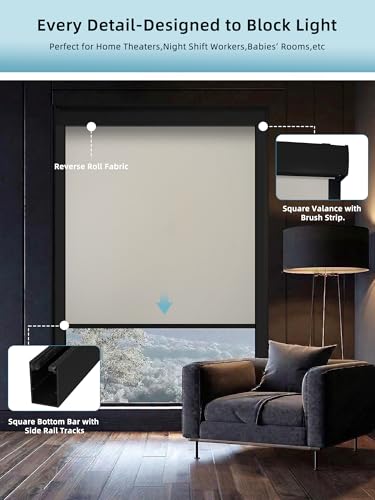 Motorized Smart Roller Shades, 100% Blackout Vinyl Beige - view 5