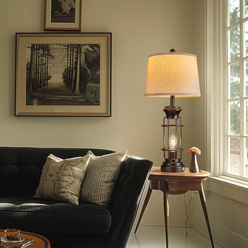 Table Lamp Set of 2 with USB Ports, 28" Tall Farmhouse Table Lamp with 2 Nightlight Bulbs,Touch Control Table Lamps for Bedroom, Rustic Bedside Lamp for End Tables,Bulbs Included,Black - view 3