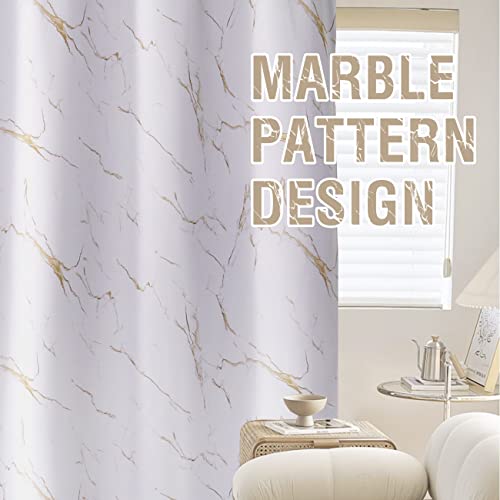 100% Blackout Curtains 84 inch Length 2 Panels Set Marble Designs Printed Drapes Thermal Curtains for Bedroom with Black Liner Sound Proof Curtains, Gold - view 7