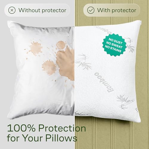 Cloud-Like Pillow Protectors with Zipper Standard Size - Breathable Cooling Pillow Covers for Hot Sleeprers - 100% Resistant to Stains, Dust & Dirt (White 2-Pack) - view 2