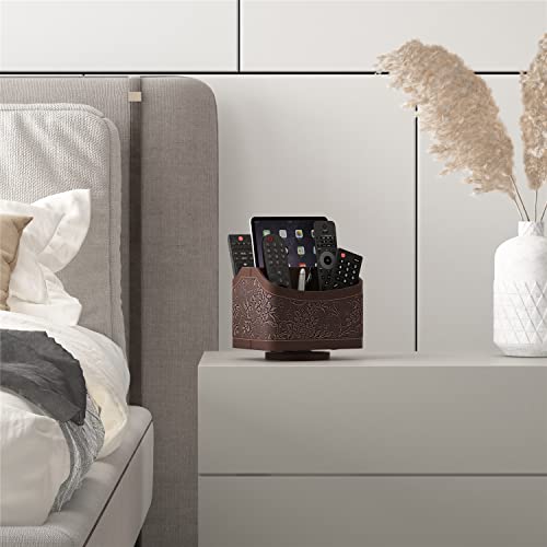 Remote Control Holder for Table, Leather Turntable/Organizer/Caddy for Holding TV Controllers, Phone, and Office Supplies, Perfect Space Saver for End Table/Nightstand/Office Desk(Retro) - view 5